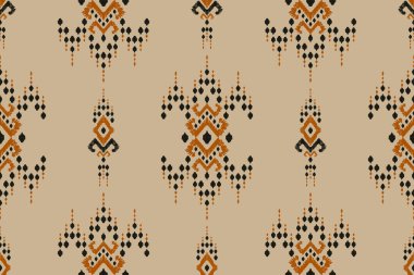 Ikat kabilesinin kusursuz deseni. Etnik Aztek kumaşlı halı mandala süsü yerli Boho sembolü tekstil. Geometrik Afro-Amerikan doğulu geleneksel vektör çizimleri. Nakış stili.