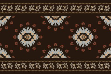 Ikat kabilesinin kusursuz deseni. Etnik Aztek kumaşlı halı mandala süsü yerli Boho sembolü tekstil. Geometrik Afro-Amerikan doğulu geleneksel vektör çizimleri. Nakış stili.