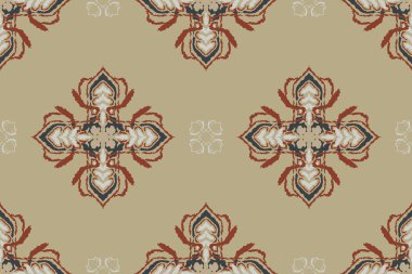 Ikat kabilesinin kusursuz deseni. Etnik Aztek kumaşlı halı mandala süsü yerli Boho sembolü tekstil. Geometrik Afro-Amerikan doğulu geleneksel vektör çizimleri. Nakış stili.