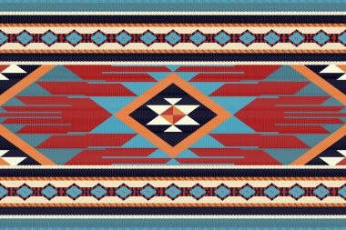 Navajo kabile vektörünün kusursuz şekli. Yerli Amerikan süsü. Etnik güney batı dekoru tarzı. Boho geometrik süs. Vektör kusursuz desen. Meksika battaniyesi, halı. Örülmüş halı illüstrasyonu.