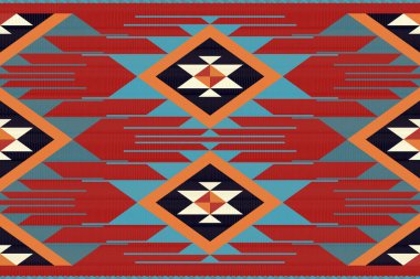 Navajo kabile vektörünün kusursuz şekli. Yerli Amerikan süsü. Etnik güney batı dekoru tarzı. Boho geometrik süs. Vektör kusursuz desen. Meksika battaniyesi, halı. Örülmüş halı illüstrasyonu.