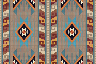 Navajo kabile vektörünün kusursuz şekli. Yerli Amerikan süsü. Etnik güney batı dekoru tarzı. Boho geometrik süs. Vektör kusursuz desen. Meksika battaniyesi, halı. Örülmüş halı illüstrasyonu.
