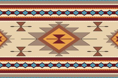 Navajo kabile vektörünün kusursuz şekli. Yerli Amerikan süsü. Etnik güney batı dekoru tarzı. Boho geometrik süs. Vektör kusursuz desen. Meksika battaniyesi, halı. Örülmüş halı illüstrasyonu.