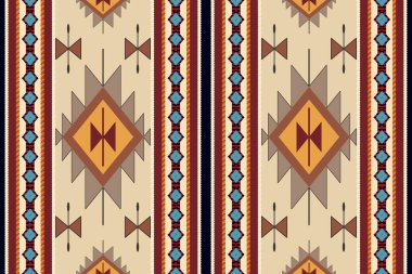 Navajo kabile vektörünün kusursuz şekli. Yerli Amerikan süsü. Etnik güney batı dekoru tarzı. Boho geometrik süs. Vektör kusursuz desen. Meksika battaniyesi, halı. Örülmüş halı illüstrasyonu.