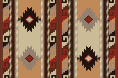 Navajo kabile vektörünün kusursuz şekli. Yerli Amerikan süsü. Etnik güney batı dekoru tarzı. Boho geometrik süs. Vektör kusursuz desen. Meksika battaniyesi, halı. Örülmüş halı illüstrasyonu.