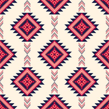 Navajo kabile vektörünün kusursuz şekli. Yerli Amerikan süsü. Etnik güney batı dekoru tarzı. Boho geometrik süs. Vektör kusursuz desen. Meksika battaniyesi, halı. Örülmüş halı illüstrasyonu.