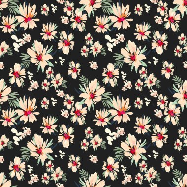 Kusursuz soyut çiçek açan tasarım. Çiçeksiz desenli. Grunge, suluboya tarzda çiçek ve bitkilerle özdeşleştirilmiş soyut sanat vektörü.