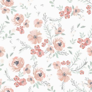 Kusursuz soyut çiçek açan tasarım. Çiçeksiz desenli. Grunge, suluboya tarzda çiçek ve bitkilerle özdeşleştirilmiş soyut sanat vektörü.