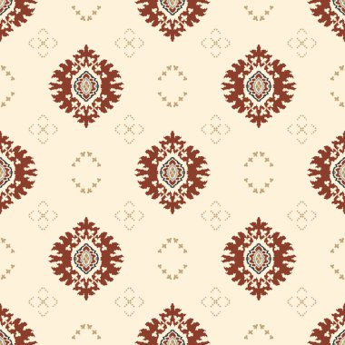 Ikat kabilesinin kusursuz deseni. Etnik Aztek kumaşlı halı mandala süsü yerli Boho sembolü tekstil. Geometrik Afro-Amerikan doğulu geleneksel vektör çizimleri. Nakış stili.