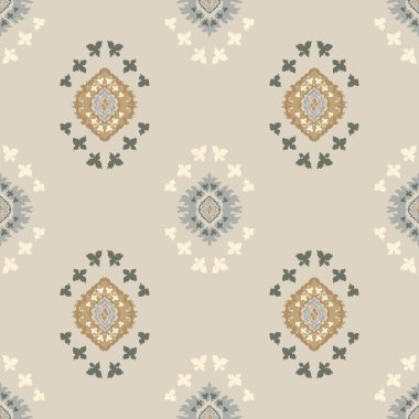 Ikat kabilesinin kusursuz deseni. Etnik Aztek kumaşlı halı mandala süsü yerli Boho sembolü tekstil. Geometrik Afro-Amerikan doğulu geleneksel vektör çizimleri. Nakış stili.