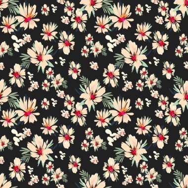 Kusursuz soyut çiçek açan tasarım. Çiçeksiz desenli. Grunge, suluboya tarzda çiçek ve bitkilerle özdeşleştirilmiş soyut sanat vektörü.