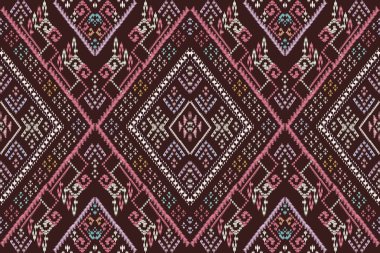 Ikat kabilesinin kusursuz deseni. Etnik Aztek kumaşlı halı mandala süsü yerli Boho sembolü tekstil. Geometrik Afro-Amerikan doğulu geleneksel vektör çizimleri. Nakış stili.