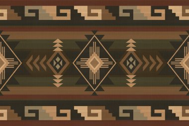 Navajo kabile vektörünün kusursuz şekli. Yerli Amerikan süsü. Etnik güney batı dekoru tarzı. Boho geometrik süs. Vektör kusursuz desen. Meksika battaniyesi, halı. Örülmüş halı illüstrasyonu.