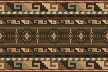 Navajo kabile vektörünün kusursuz şekli. Yerli Amerikan süsü. Etnik güney batı dekoru tarzı. Boho geometrik süs. Vektör kusursuz desen. Meksika battaniyesi, halı. Örülmüş halı illüstrasyonu.