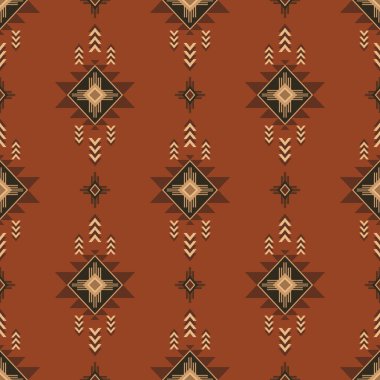 Navajo kabile vektörünün kusursuz şekli. Yerli Amerikan süsü. Etnik güney batı dekoru tarzı. Boho geometrik süs. Vektör kusursuz desen. Meksika battaniyesi, halı. Örülmüş halı illüstrasyonu.