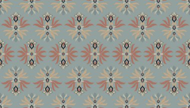 Ikat kabilesinin kusursuz deseni. Etnik Aztek kumaşlı halı mandala süsü yerli Boho sembolü tekstil. Geometrik Afro-Amerikan doğulu geleneksel vektör çizimleri. Nakış stili.