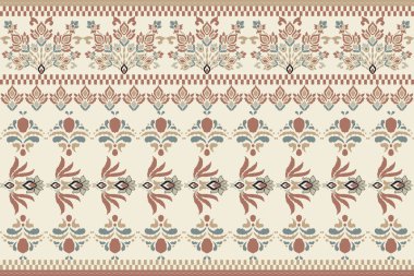 Ikat kabilesinin kusursuz deseni. Etnik Aztek kumaşlı halı mandala süsü yerli Boho sembolü tekstil. Geometrik Afro-Amerikan doğulu geleneksel vektör çizimleri. Nakış stili.