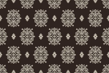 Ikat kabilesinin kusursuz deseni. Etnik Aztek kumaşlı halı mandala süsü yerli Boho sembolü tekstil. Geometrik Afro-Amerikan doğulu geleneksel vektör çizimleri. Nakış stili.