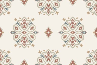 Ikat kabilesinin kusursuz deseni. Etnik Aztek kumaşlı halı mandala süsü yerli Boho sembolü tekstil. Geometrik Afro-Amerikan doğulu geleneksel vektör çizimleri. Nakış stili.