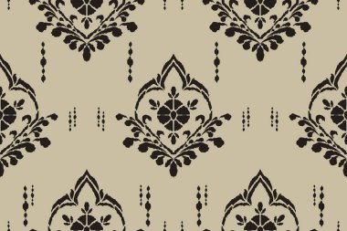 Ikat kabilesinin kusursuz deseni. Etnik Aztek kumaşlı halı mandala süsü yerli Boho sembolü tekstil. Geometrik Afro-Amerikan doğulu geleneksel vektör çizimleri. Nakış stili.