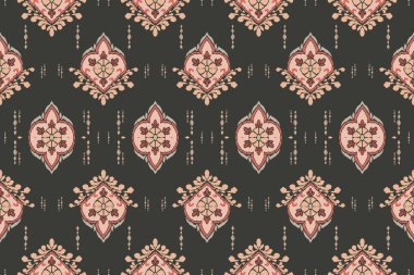 Ikat kabilesinin kusursuz deseni. Etnik Aztek kumaşlı halı mandala süsü yerli Boho sembolü tekstil. Geometrik Afro-Amerikan doğulu geleneksel vektör çizimleri. Nakış stili.