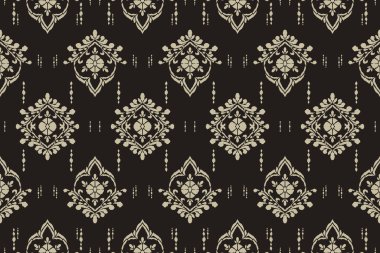 Ikat kabilesinin kusursuz deseni. Etnik Aztek kumaşlı halı mandala süsü yerli Boho sembolü tekstil. Geometrik Afro-Amerikan doğulu geleneksel vektör çizimleri. Nakış stili.