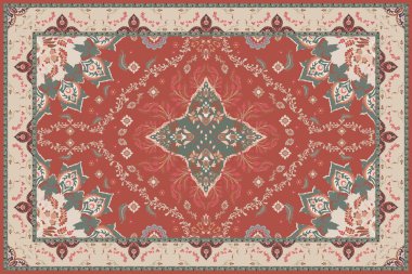 Klasik Arap deseni. İran halısı. Fas tarzı halı ve halı katmanı. Kumaş tasarımı, el yapımı, iç dekorasyon, kilim, tapis, yoga minderi, tekstil.
