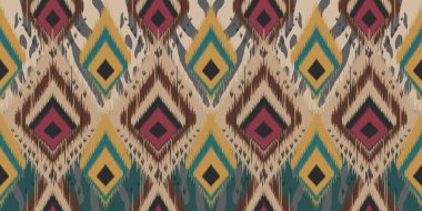 Motif Afrika etnik el yapımı güzel Ikat sanatı. Afrika Ikat etnik kabilesi, boho renksiz duvar kağıdı. Etnik tropikal desenlerde hayvan baskısı. Afrika boho desenli çiçek desenli Ikat motifleri..