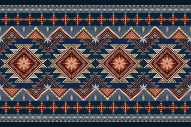 Navajo kabile vektörünün kusursuz şekli. Yerli Amerikan süsü. Etnik güney batı dekoru tarzı. Boho geometrik süs. Vektör kusursuz desen. Meksika battaniyesi, halı. Örülmüş halı illüstrasyonu.