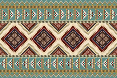 Navajo kabile vektörünün kusursuz şekli. Yerli Amerikan süsü. Etnik güney batı dekoru tarzı. Boho geometrik süs. Vektör kusursuz desen. Meksika battaniyesi, halı. Örülmüş halı illüstrasyonu.