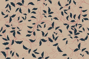 El çizimi çiçek deseni. Kusursuz yaprak vektör arkaplanı. Moda baskısı, kumaş veya duvar kağıdı için zarif renkli şablon.