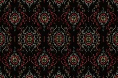 Afrika boho desenli desenli desenli Ikat desenli işlemeli motifler. Etnik faks çiçekli Hint deseni Ikat desenli Etnik desen. Sınır Hindistanı çiçekli Aztek nakış desenleri..