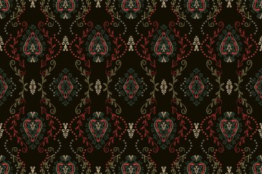 Afrika boho desenli desenli desenli Ikat desenli işlemeli motifler. Etnik faks çiçekli Hint deseni Ikat desenli Etnik desen. Sınır Hindistanı çiçekli Aztek nakış desenleri..