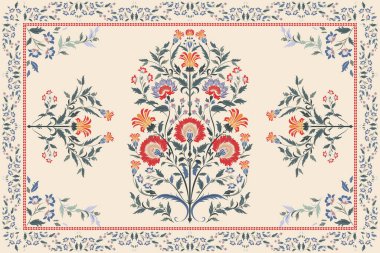 Klasik Arap deseni. İran halısı. Kumaş tasarımı, el yapımı, iç dekorasyon ve tekstil için zengin süs. Geometrik süslemeli İran halısının soyut tasarımı. Fas tarzı arka plan..