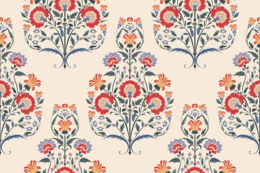 Afrika boho desenli desenli desenli Ikat desenli işlemeli motifler. Etnik faks çiçekli Hint deseni Ikat desenli Etnik desen. Sınır Hindistanı çiçekli Aztek nakış desenleri..