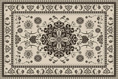Klasik Arap deseni. İran halısı. Kumaş tasarımı, el yapımı, iç dekorasyon ve tekstil için zengin süs. Geometrik süslemeli İran halısının soyut tasarımı. Fas tarzı arka plan..