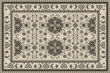 Klasik Arap deseni. İran halısı. Kumaş tasarımı, el yapımı, iç dekorasyon ve tekstil için zengin süs. Geometrik süslemeli İran halısının soyut tasarımı. Fas tarzı arka plan..
