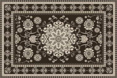 Klasik Arap deseni. İran halısı. Kumaş tasarımı, el yapımı, iç dekorasyon ve tekstil için zengin süs. Geometrik süslemeli İran halısının soyut tasarımı. Fas tarzı arka plan..