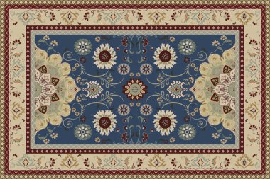 Klasik Arap deseni. İran halısı. Kumaş tasarımı, el yapımı, iç dekorasyon ve tekstil için zengin süs. Geometrik süslemeli İran halısının soyut tasarımı. Fas tarzı arka plan..