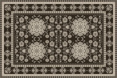 Klasik Arap deseni. İran halısı. Kumaş tasarımı, el yapımı, iç dekorasyon ve tekstil için zengin süs. Geometrik süslemeli İran halısının soyut tasarımı. Fas tarzı arka plan..