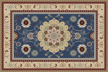 Klasik Arap deseni. İran halısı. Kumaş tasarımı, el yapımı, iç dekorasyon ve tekstil için zengin süs. Geometrik süslemeli İran halısının soyut tasarımı. Fas tarzı arka plan..