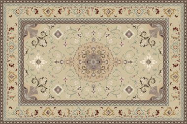 Klasik Arap deseni. İran halısı. Kumaş tasarımı, el yapımı, iç dekorasyon ve tekstil için zengin süs. Geometrik süslemeli İran halısının soyut tasarımı. Fas tarzı arka plan..