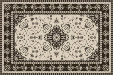 Klasik Arap deseni. İran halısı. Kumaş tasarımı, el yapımı, iç dekorasyon ve tekstil için zengin süs. Geometrik süslemeli İran halısının soyut tasarımı. Fas tarzı arka plan..