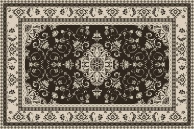 Klasik Arap deseni. İran halısı. Kumaş tasarımı, el yapımı, iç dekorasyon ve tekstil için zengin süs. Geometrik süslemeli İran halısının soyut tasarımı. Fas tarzı arka plan..