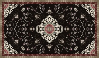 Klasik Arap deseni. İran halısı. Kumaş tasarımı, el yapımı, iç dekorasyon ve tekstil için zengin süs. Geometrik süslemeli İran halısının soyut tasarımı. Fas tarzı arka plan..