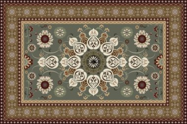 Klasik Arap deseni. İran halısı. Kumaş tasarımı, el yapımı, iç dekorasyon ve tekstil için zengin süs. Geometrik süslemeli İran halısının soyut tasarımı. Fas tarzı arka plan..