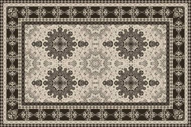 Klasik Arap deseni. İran halısı. Kumaş tasarımı, el yapımı, iç dekorasyon ve tekstil için zengin süs. Geometrik süslemeli İran halısının soyut tasarımı. Fas tarzı arka plan..