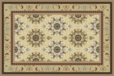 Klasik Arap deseni. İran halısı. Kumaş tasarımı, el yapımı, iç dekorasyon ve tekstil için zengin süs. Geometrik süslemeli İran halısının soyut tasarımı. Fas tarzı arka plan..