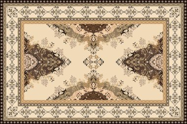 Klasik Arap deseni. İran halısı. Kumaş tasarımı, el yapımı, iç dekorasyon ve tekstil için zengin süs. Geometrik süslemeli İran halısının soyut tasarımı. Fas tarzı arka plan..