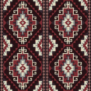 Navajo kabile vektörünün kusursuz şekli. Yerli Amerikan süsü. Etnik güney batı dekoru tarzı. Boho geometrik süs. Vektör kusursuz desen. Meksika battaniyesi, halı. Örülmüş halı illüstrasyonu.